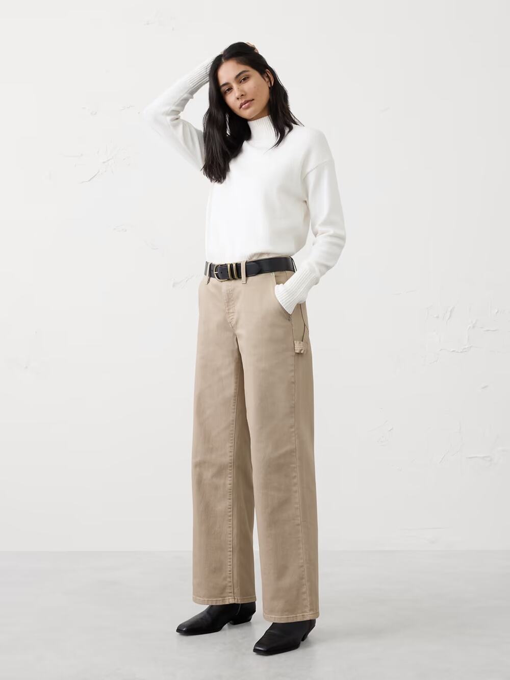 Banana Republic Straight Mid-Rise Carpenter Jeans Maverick Tan Womens 28 Petite